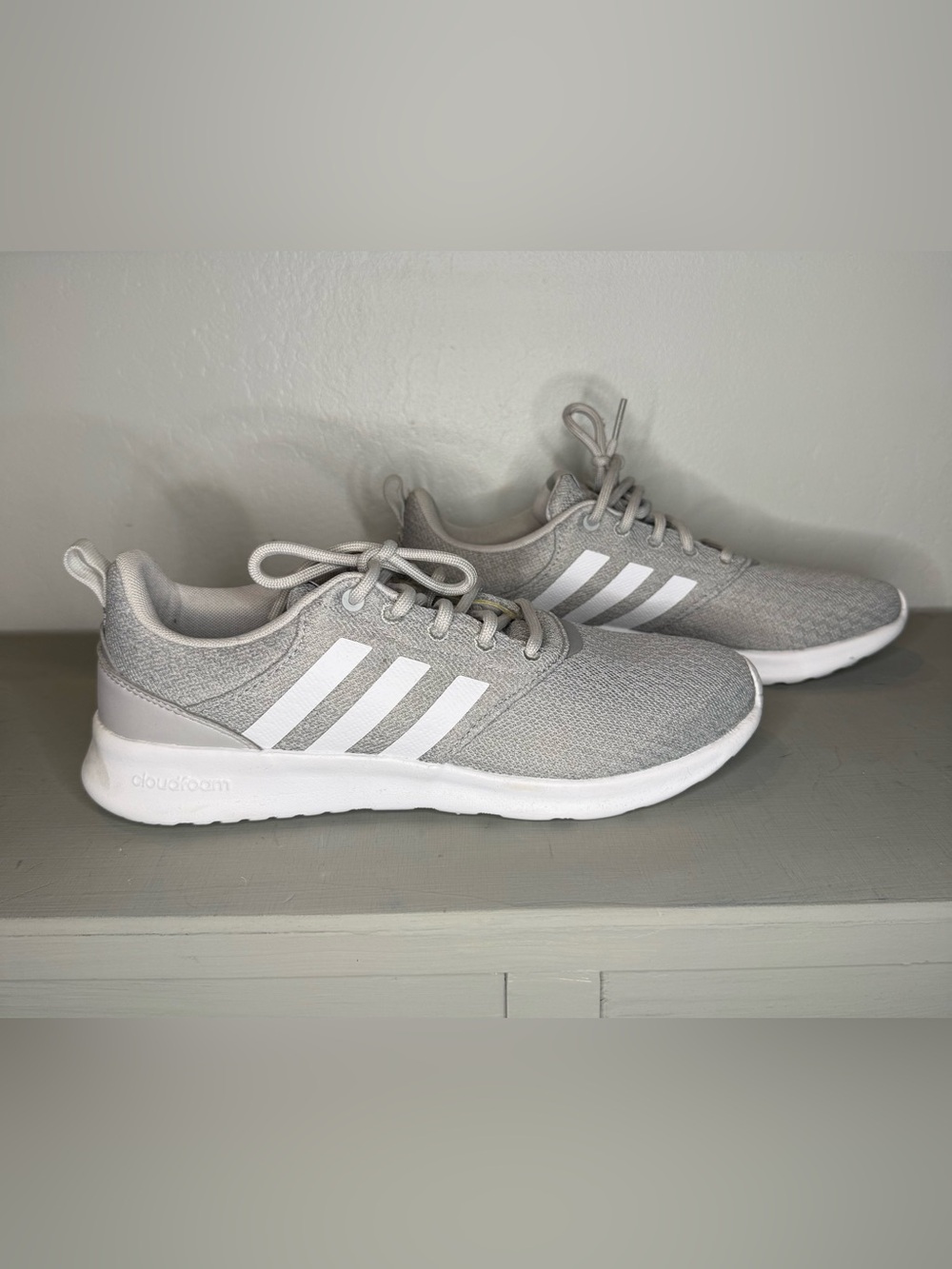 adidas Women’s Cloudform Light Grey Sneakers with White Stripes